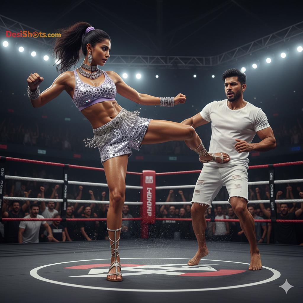 Stunning-Model-in-bridal-jewellary-emballishes-miniskirt-and-sports-bra-working-out-in-gym-and-dominating-her-partner-105