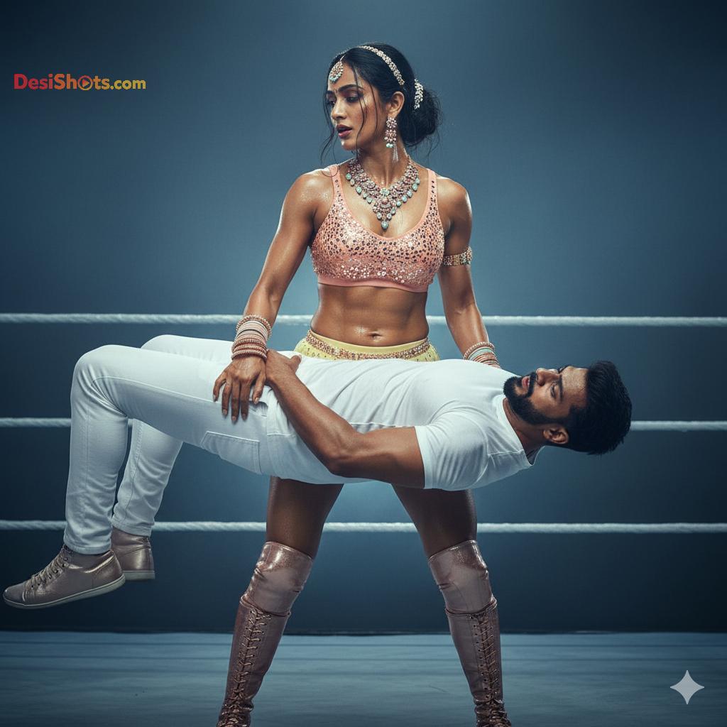 Stunning-Model-in-bridal-jewellary-emballishes-miniskirt-and-sports-bra-working-out-in-gym-and-dominating-her-partner-121