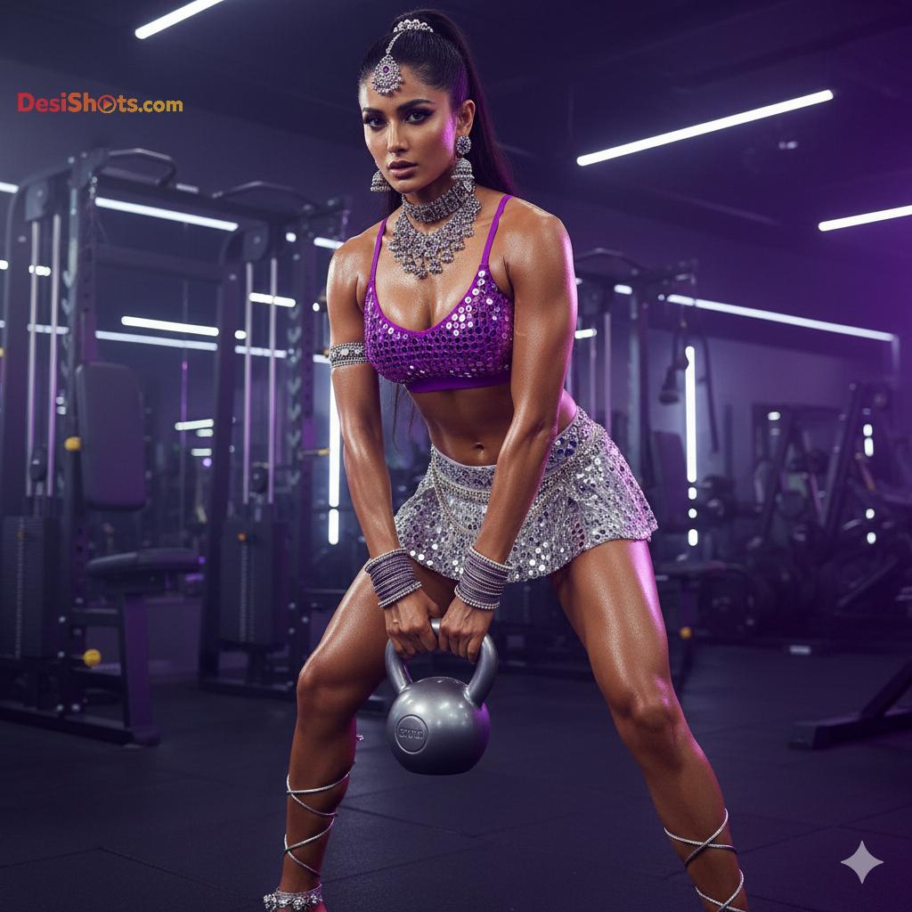 Stunning-Model-in-bridal-jewellary-emballishes-miniskirt-and-sports-bra-working-out-in-gym-and-dominating-her-partner-133