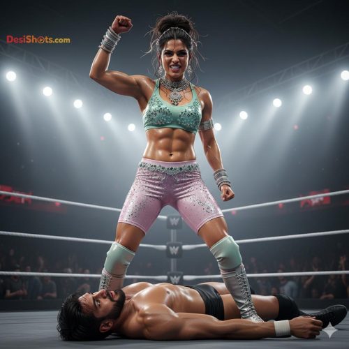 Stunning-Model-in-bridal-jewellary-emballishes-miniskirt-and-sports-bra-working-out-in-gym-and-dominating-her-partner-18