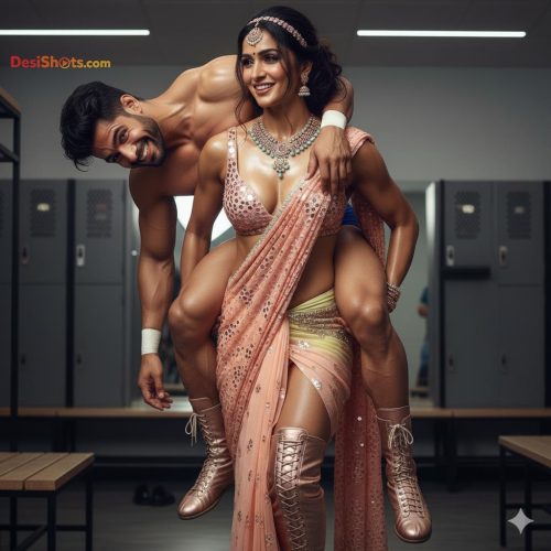 Stunning-Model-in-bridal-jewellary-emballishes-miniskirt-and-sports-bra-working-out-in-gym-and-dominating-her-partner-2