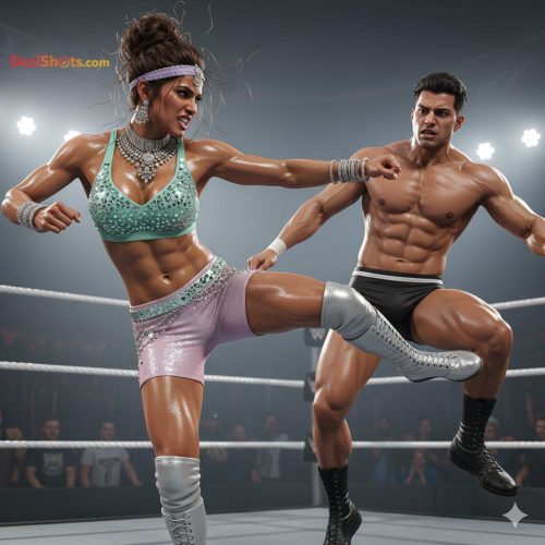 Stunning-Model-in-bridal-jewellary-emballishes-miniskirt-and-sports-bra-working-out-in-gym-and-dominating-her-partner-20