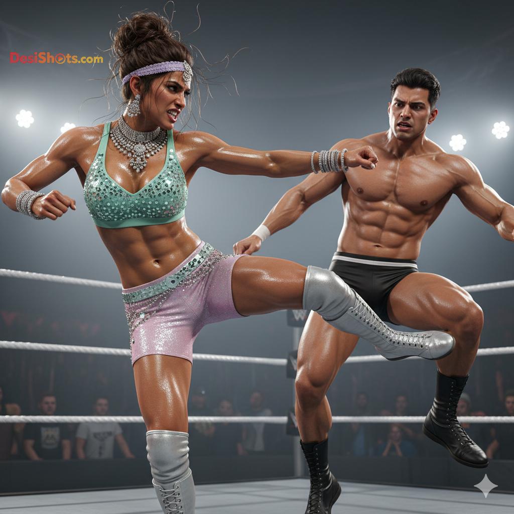 Stunning-Model-in-bridal-jewellary-emballishes-miniskirt-and-sports-bra-working-out-in-gym-and-dominating-her-partner-20