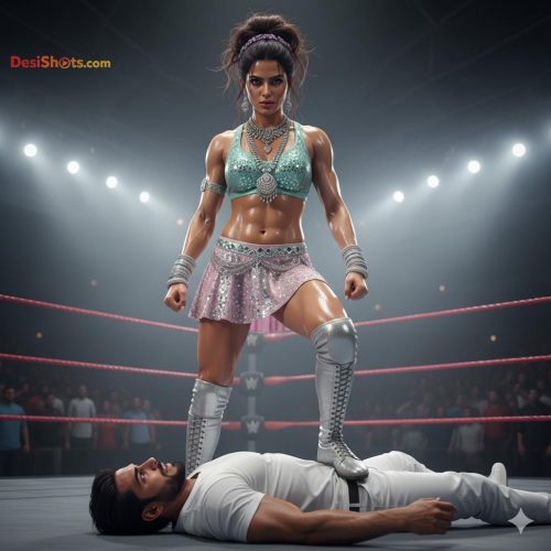 Stunning-Model-in-bridal-jewellary-emballishes-miniskirt-and-sports-bra-working-out-in-gym-and-dominating-her-partner-26