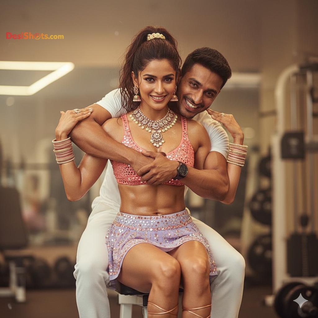 Stunning-Model-in-bridal-jewellary-emballishes-miniskirt-and-sports-bra-working-out-in-gym-and-dominating-her-partner-31