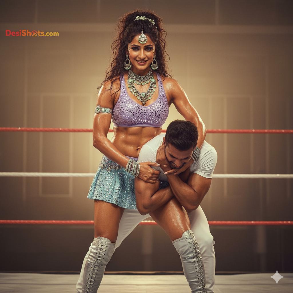 Stunning-Model-in-bridal-jewellary-emballishes-miniskirt-and-sports-bra-working-out-in-gym-and-dominating-her-partner-37
