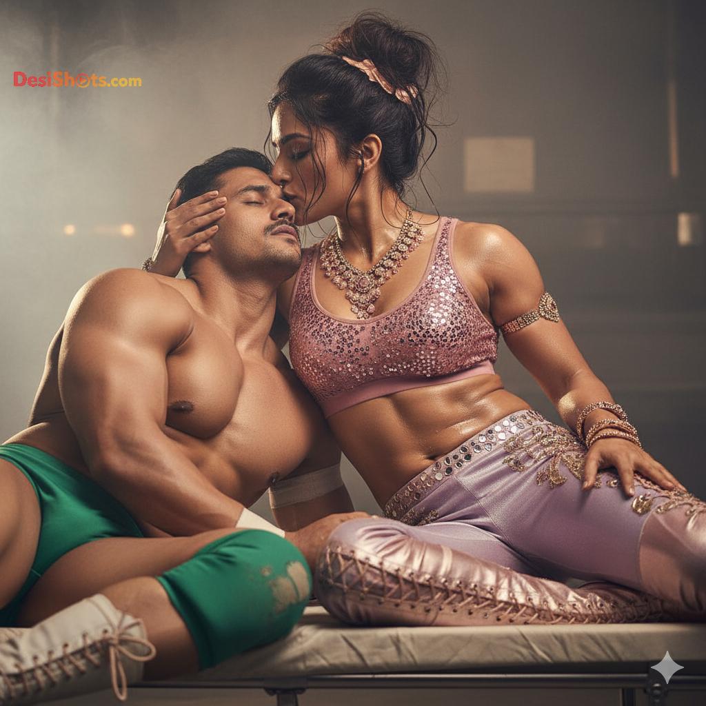 Stunning-Model-in-bridal-jewellary-emballishes-miniskirt-and-sports-bra-working-out-in-gym-and-dominating-her-partner-42
