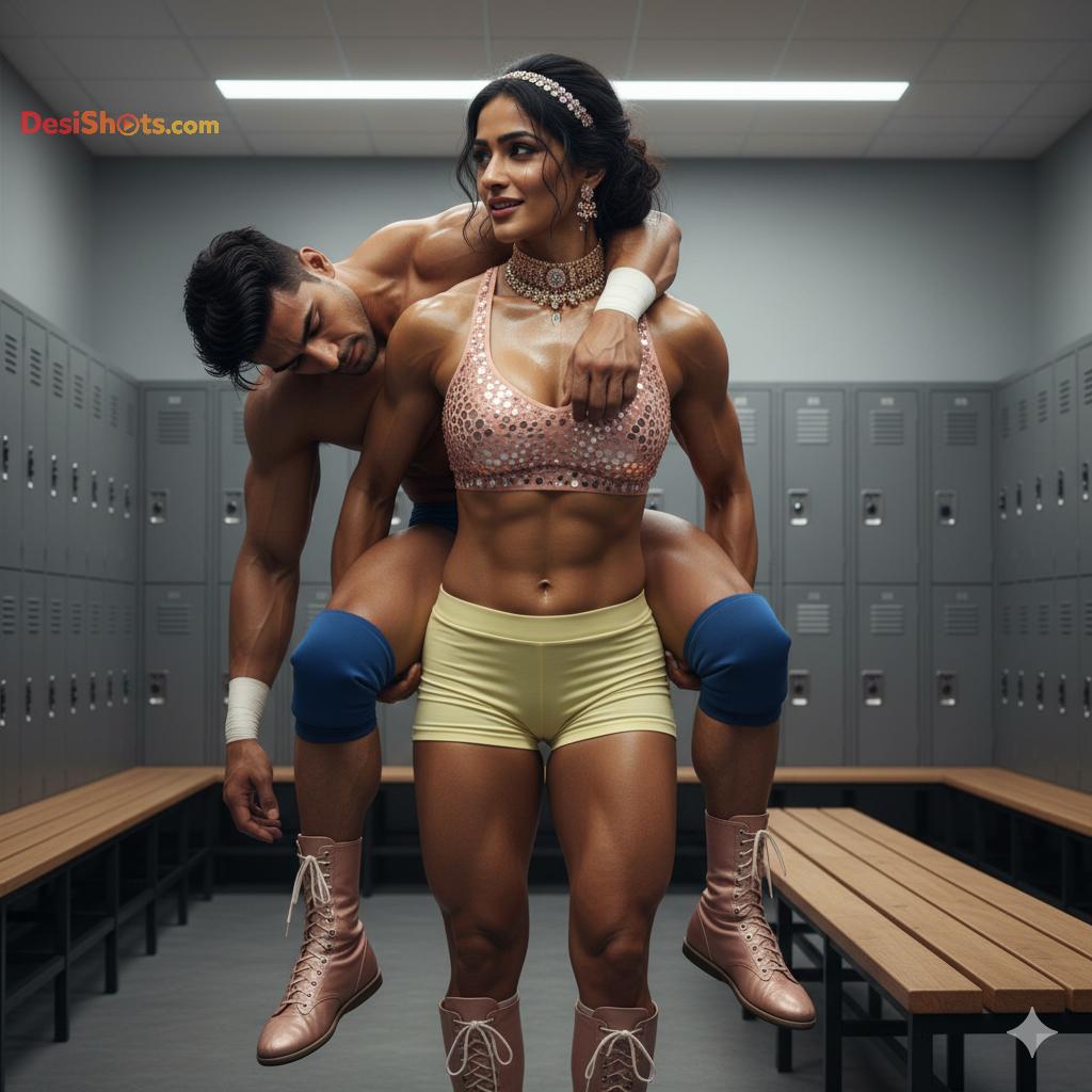 Stunning-Model-in-bridal-jewellary-emballishes-miniskirt-and-sports-bra-working-out-in-gym-and-dominating-her-partner-45