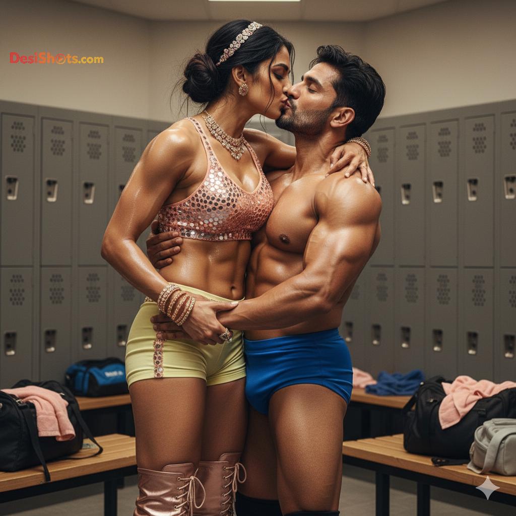 Stunning-Model-in-bridal-jewellary-emballishes-miniskirt-and-sports-bra-working-out-in-gym-and-dominating-her-partner-53