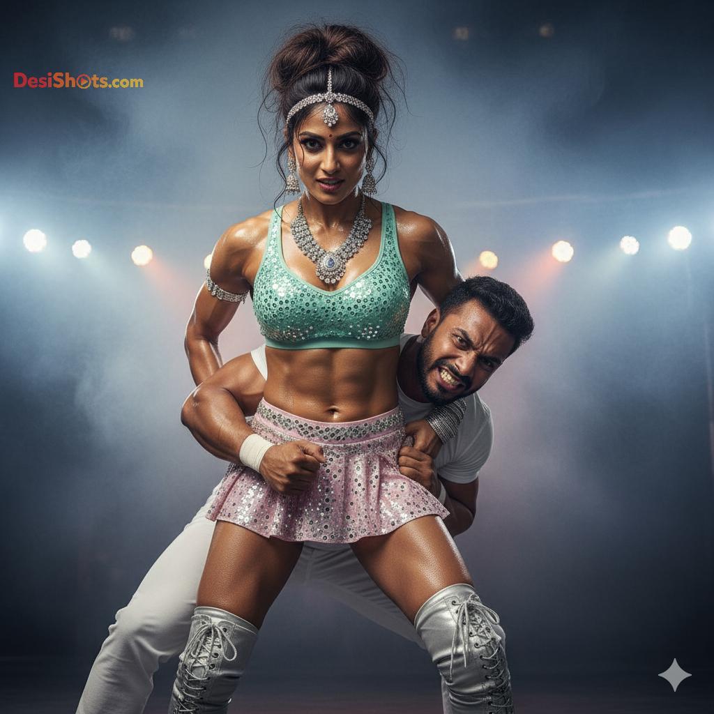 Stunning-Model-in-bridal-jewellary-emballishes-miniskirt-and-sports-bra-working-out-in-gym-and-dominating-her-partner-61