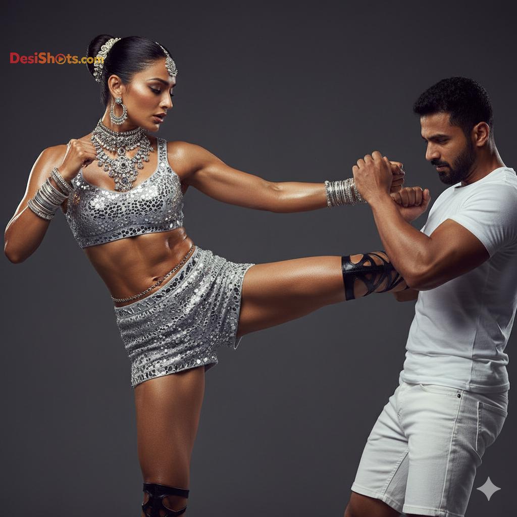 Stunning-Model-in-bridal-jewellary-emballishes-miniskirt-and-sports-bra-working-out-in-gym-and-dominating-her-partner-63