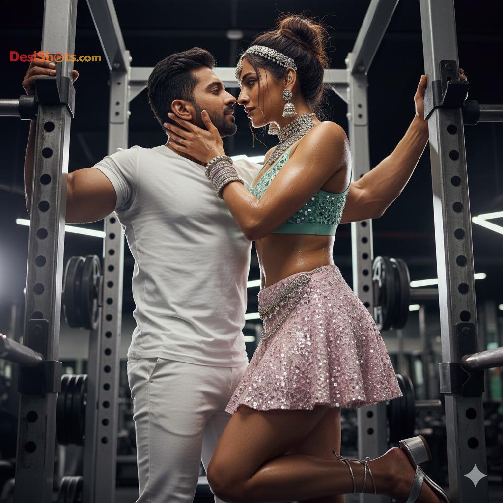 Stunning-Model-in-bridal-jewellary-emballishes-miniskirt-and-sports-bra-working-out-in-gym-and-dominating-her-partner-65