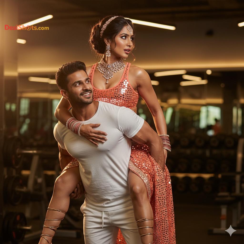 Stunning-Model-in-bridal-jewellary-emballishes-miniskirt-and-sports-bra-working-out-in-gym-and-dominating-her-partner-66