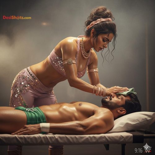 Stunning-Model-in-bridal-jewellary-emballishes-miniskirt-and-sports-bra-working-out-in-gym-and-dominating-her-partner-7