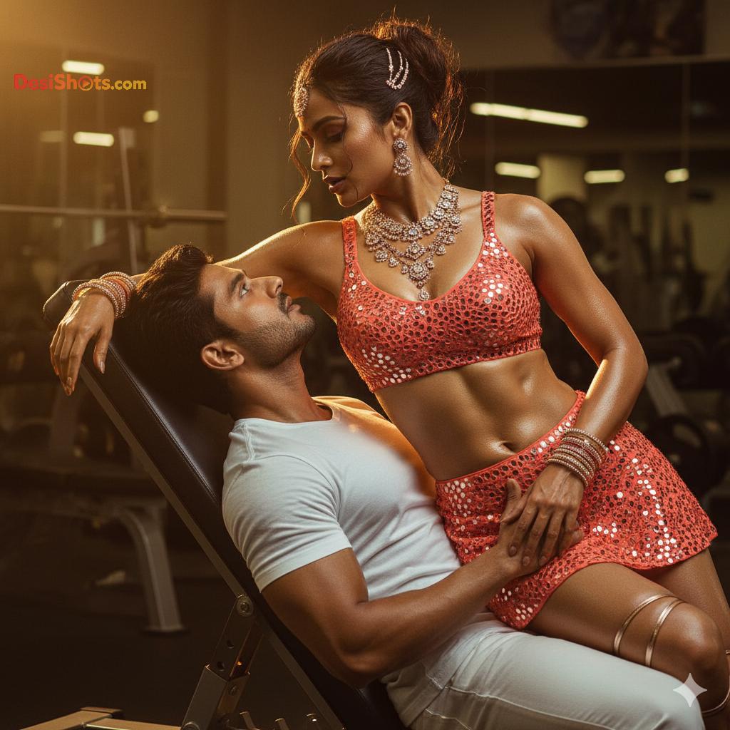 Stunning-Model-in-bridal-jewellary-emballishes-miniskirt-and-sports-bra-working-out-in-gym-and-dominating-her-partner-78