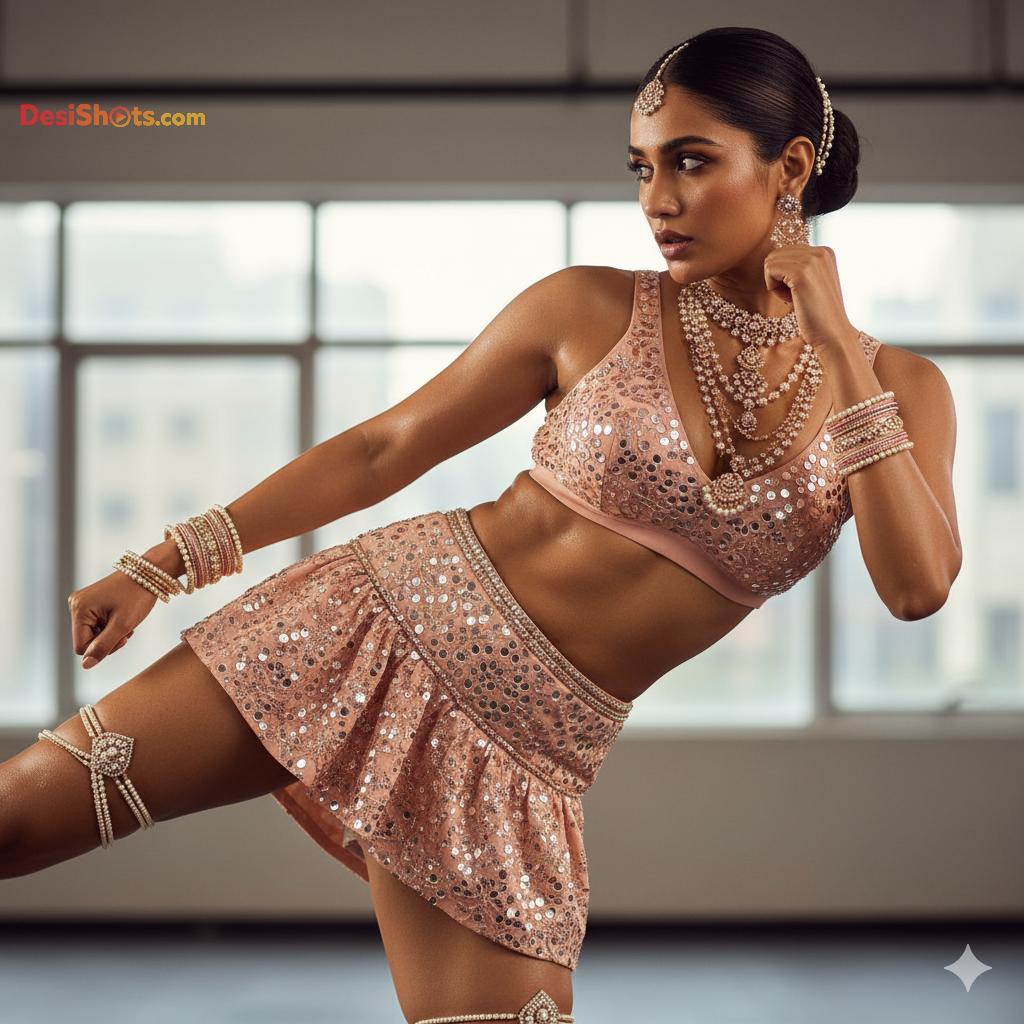 Stunning-Model-in-bridal-jewellary-emballishes-miniskirt-and-sports-bra-working-out-in-gym-and-dominating-her-partner-81